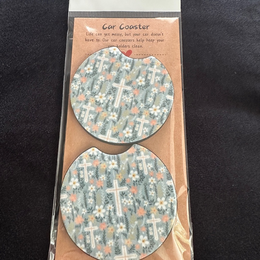 Floral Cross Car Coasters